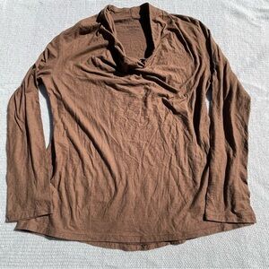 Oska Drapey Cowl Neck Brown Long Sleeve Shirt Top Size 2 8/10 M 100% Cotton